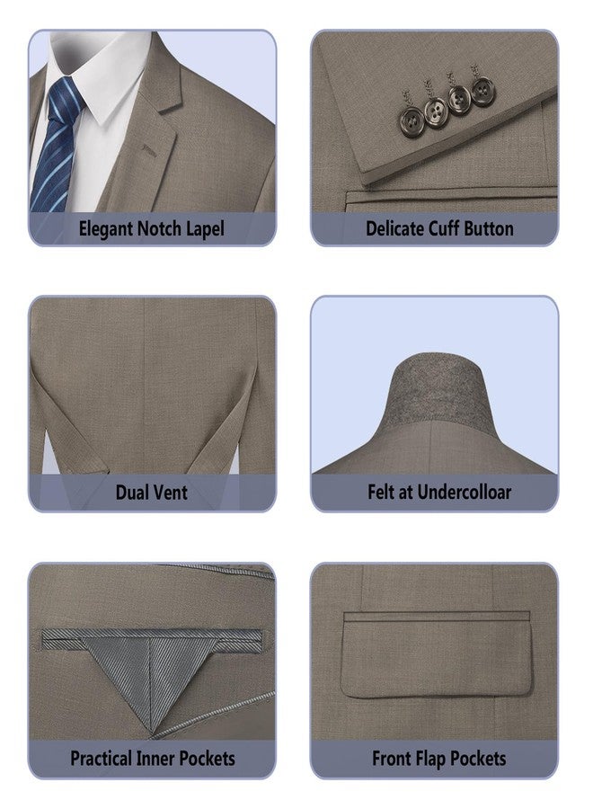 Cooper & Nelson Men's Suit Slim Fit, 3 Piece Suits for Men, One Button Jacket Vest Pants with Tie, Tuxedo Set Khaki M - Image 5